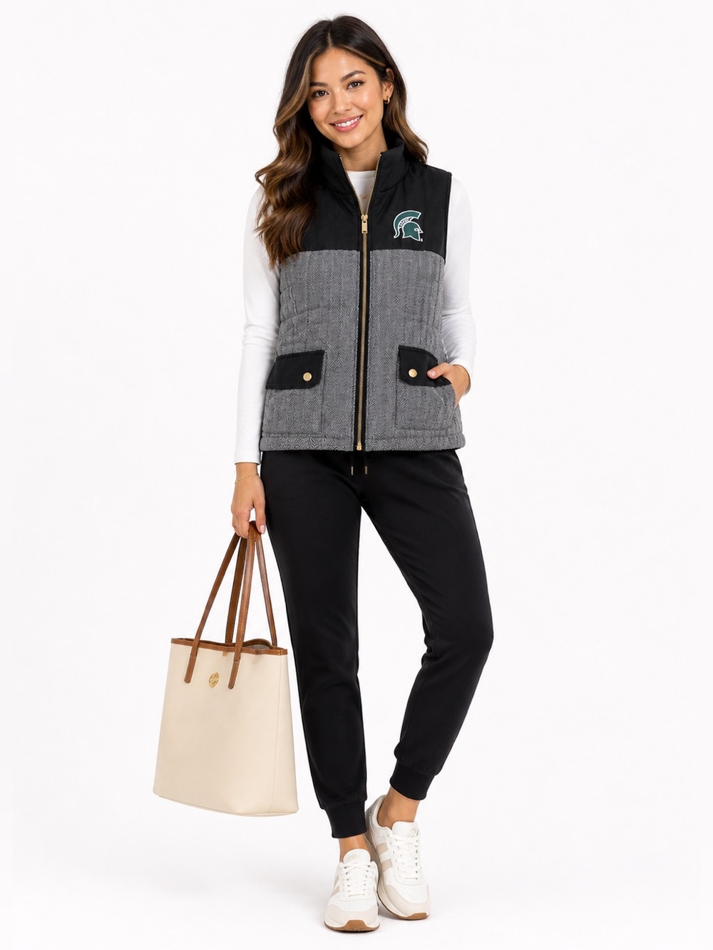 Women's MSU Spartans Black and Gray Quilted Vest